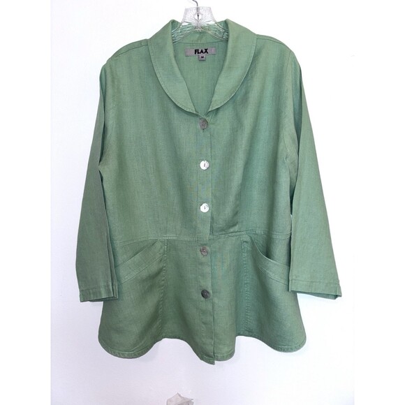 Flax Green Jacket Size Medium Peplum - Picture 1 of 6